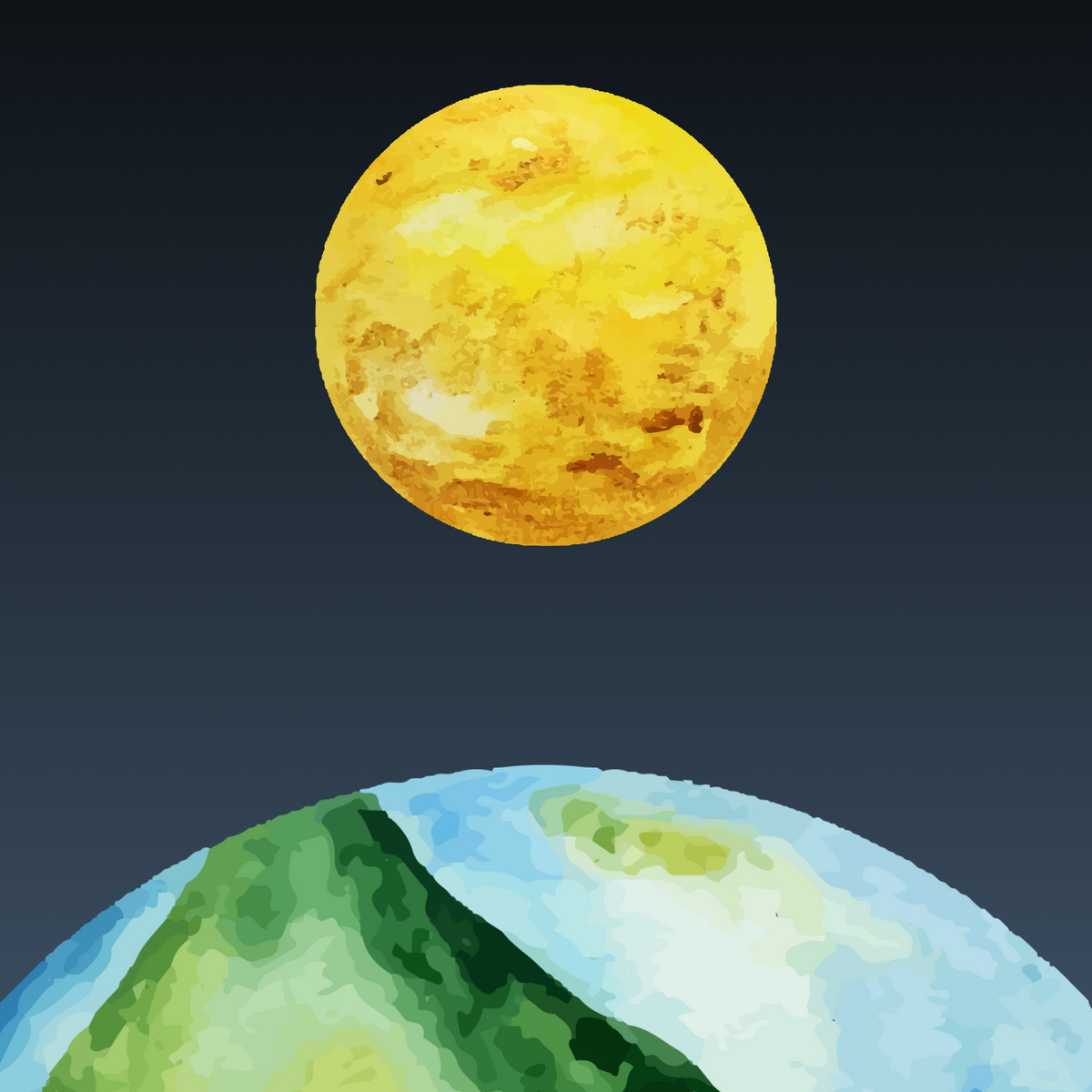 Thema Planeten voor de online rouwkaart: getekende planeten in aquarel
